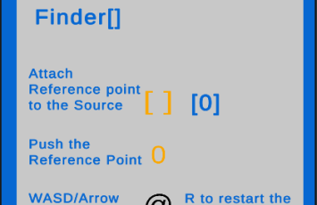 A Screenshot of the main menu scene. it displays a basic tutorial that details how to move the sources into their brackets to complete the level